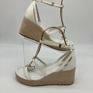 Franco Sarto Womens Pana Sandal Size 9.5 White Strappy Wedge Platform Espadrille